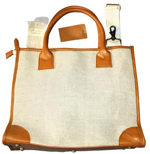 Unisex Hand Bag/ Shoulder Bag;100% Top Grain Cowhide Leather and Jute Fabric