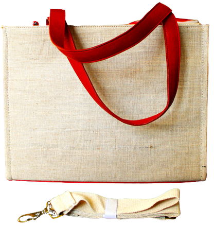 Unisex Hand Bag, 100% Top Grain Cowhide leather & Natural Jute Fabric