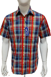 Shirt, Men, Multi Colour, Short Sleeve, Button Free Collar, Check, Cotton Mix.