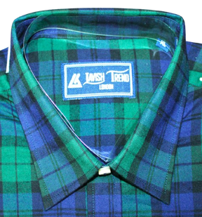 Green, Black and Purple check; Full Sleeves, Button Free Collar, Men Shirt